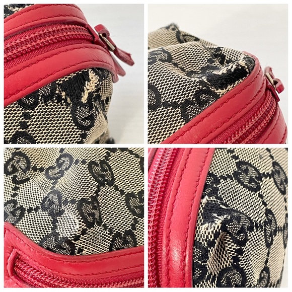 ❤️SOLD❤️Gucci navy blue monogram canvas red leather small cosmetic zip pouch - Picture 7 of 12